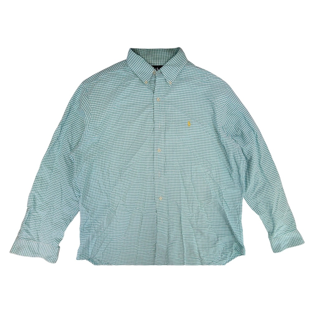 Ralph Lauren Classic Fit Gingham Button Down Shirt Men's Size L Aqua